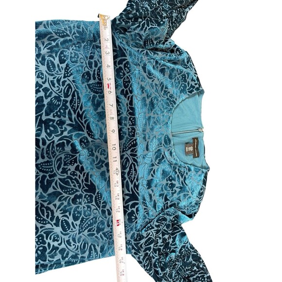 Adrienne Vittadini M Teal Blue Velvet Burnout Floral Long Bell Sleeve Dress - Picture 9 of 12